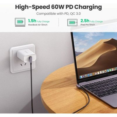 Дата кабель USB-C to USB-C 2.0m 3A 60W US323 90-degree Black Ugreen (70531) | Зображення 3