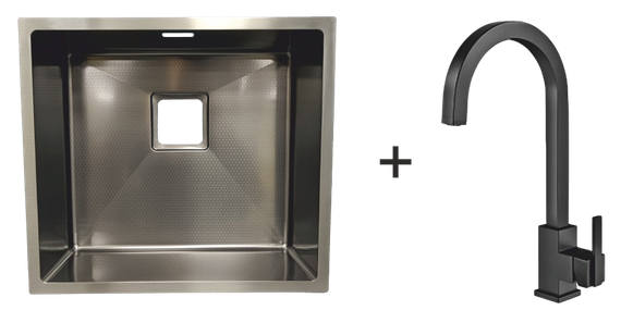 Мийка Quadro 44 Celldecor Nano Graphite + Змішувач FKM 71 Black Steel 8213.401.0042