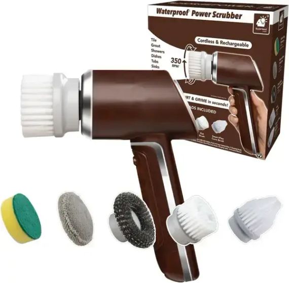 Беспроводная электрическая щетка для уборки и мойки посуды с 5 сменными насадками, USB зарядка | Зображення 1