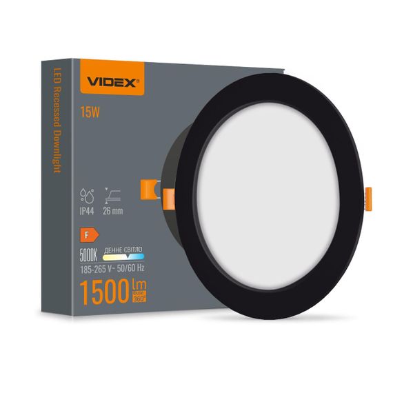 Світлодіодний світильник Back вбудований круглий VIDEX 15W 5000K Black