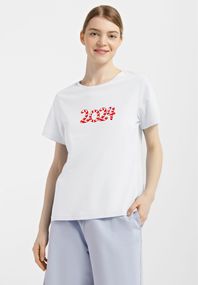 Футболка жіноча новорічна біла з принтом "2024", 2XL