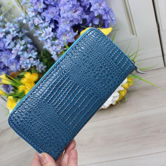 Гаманець жіночий великий на блискавці з ручкою Блакитний | Зображення 1