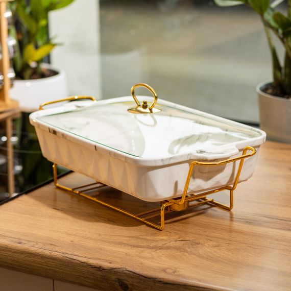 Настільна мармітниця 2 літри марміт прямокутний керамічний 40х22.5х15.5 см для других страв | Зображення 4