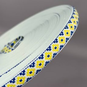 Тасьма національна жакардова 15 мм - біла з жовтим (13в19)
