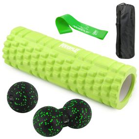Набір для масажу та йоги Паверплей PP_4097 (Ролик 30*10 + 2-ва мячі) Green + резинка 5.5 кг.