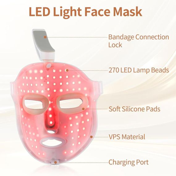 Беспроводная LED-маска для лица, 7 цветов, антивозрастной уход, омоложение, осветление кожи, 270 LED | Зображення 4