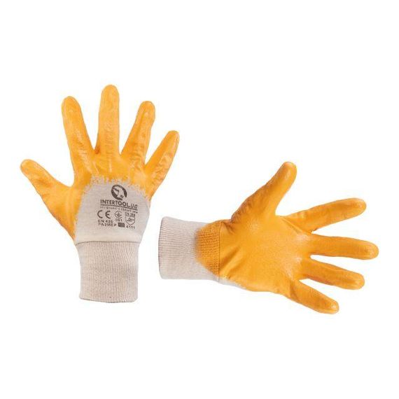 Рукавичка трикотаж, нітрилове покриття долоні, 9", жовта, (ящик 120 пар) INTERTOOL SP-0109W