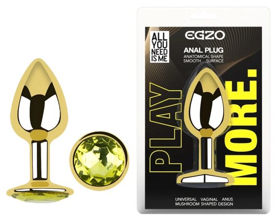 Анальна пробка EGZO Gold з кристалом лайму, металева, анатомічна, розмір S Sex Aura | Зображення 4