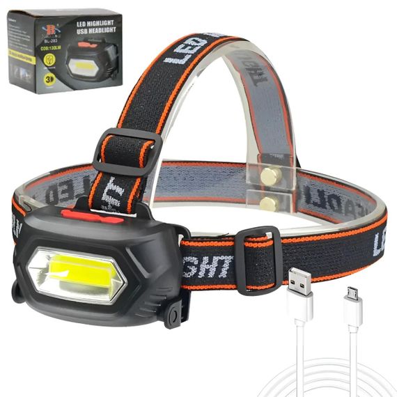 Налобний ліхтар акумуляторний з USB, 3 режими, BL 203 COB / Світлодіодний ліхтарик на голову