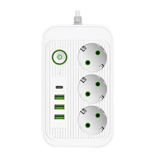 Мережевий фільтр Power Socket подовжувач 3 м для дому та офісу 4 USB-порти 3 розетки 5V 2.4A 2500 Вт Білий | Зображення 2