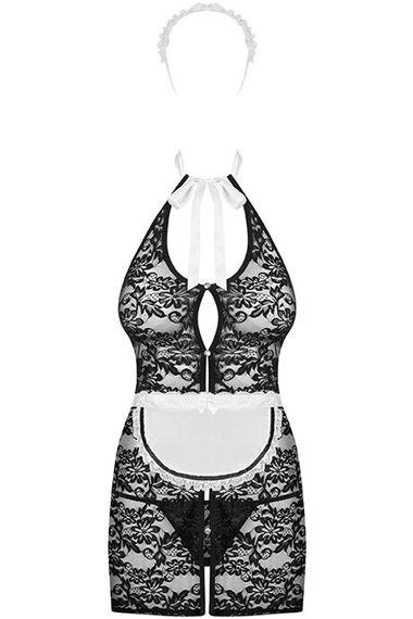 Костюм покоївки Obsessive Servgirl costume Чорно-білий S/M | Зображення 2