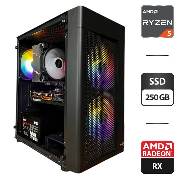 Ігровий ПК AeroCool Hexform Black Tower / AMD Ryzen 5 3600 (6 (12) ядер по 3.6 - 4.2 GHz) / 16 GB DDR4 / 250 GB SSD / AMD Radeon RX 5700 XT, 8 GB GDDR5, 256-bit / 600W б/в