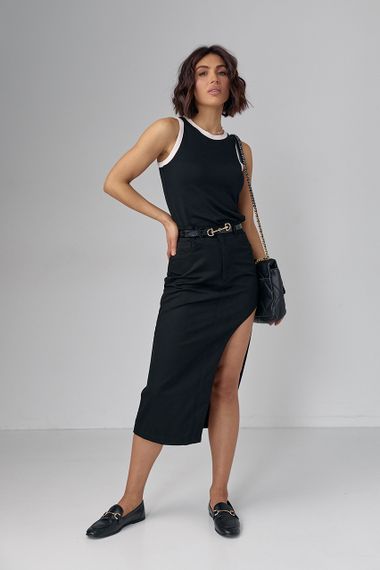 Трикотажная майка с контрастной окантовкой - черный цвет, S (есть размеры) | Зображення 2