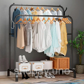 Подвійна стійка – вішалка для одягу Double floor Hanger з полицею для взуття, Ш104хГ41.5хВ152