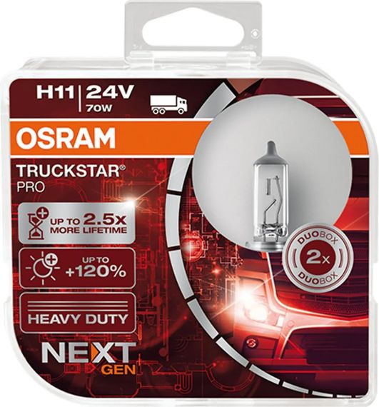 Комплект галогеновых ламп Osram 64216TSPHCB H11 TruckStar Pro +120% 70W 24V PGJ19-2 HardDuopet