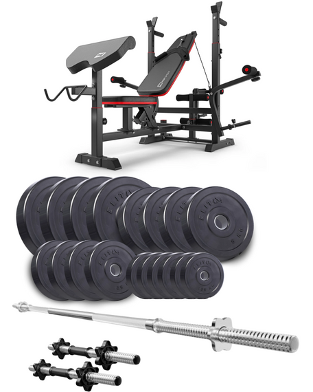 Набір Elitum Titan 89кг з лавою HS-1075 Pro, штангою та гантелями