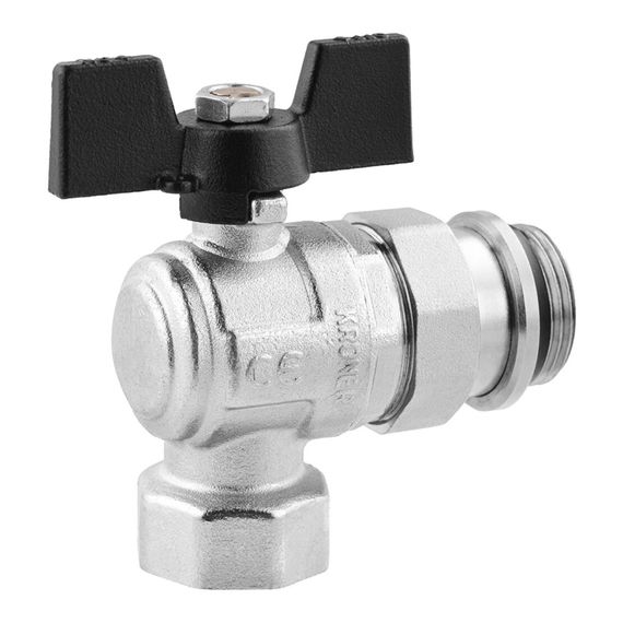 Кран-американка кульовий кутовий Kroner 1" ВЗ PN40 метелик, нікельований (CV033225) | Зображення 2