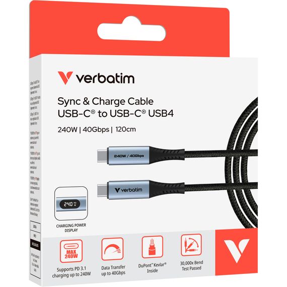 Дата кабель USB-C to USB-C 1.2m with display 240W black Verbatim (31849) | Зображення 2