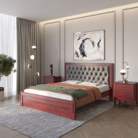 Двоспальне дерев&#039;яне ліжко Mebigrand Торонто Т3 Махонь/Аляска 93 (сірий) 160х200 см (MBG-7901)