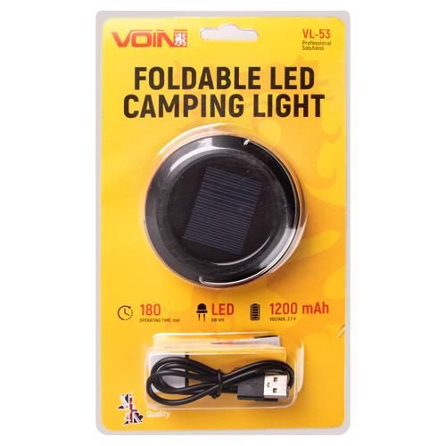 Ліхтар для кемпінгу VOIN VL-53, 3W XPE/Power Bank1200mAh/сон. панель/складний | Зображення 1