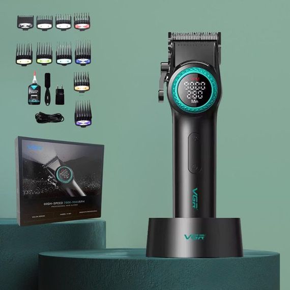 Профессиональная машинка для стрижки волос VGR V-001 с дисплеем 9000 об/мин и 10 сменными насадками (1,5-24 | Зображення 1