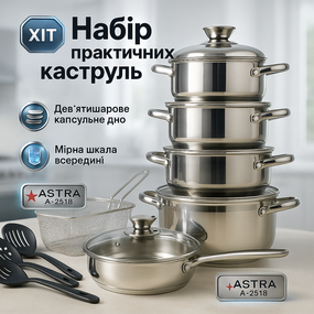Каструлі з кришками 18, Набір каструль для плит, Набір каструль для дому з антипригарним покриттям XW-14