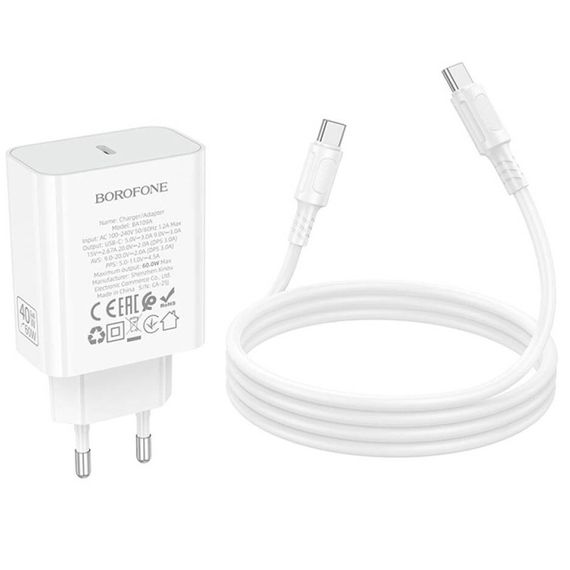 МЗП Borofone BA109A Star PD40W (1USB-C) + кабель Type-C to Type-C White | Зображення 6