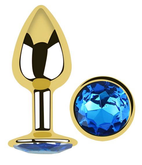 Анальна пробка з кристалом EGZO - Gold Round Plug Blue size S Sex Aura | Зображення 1