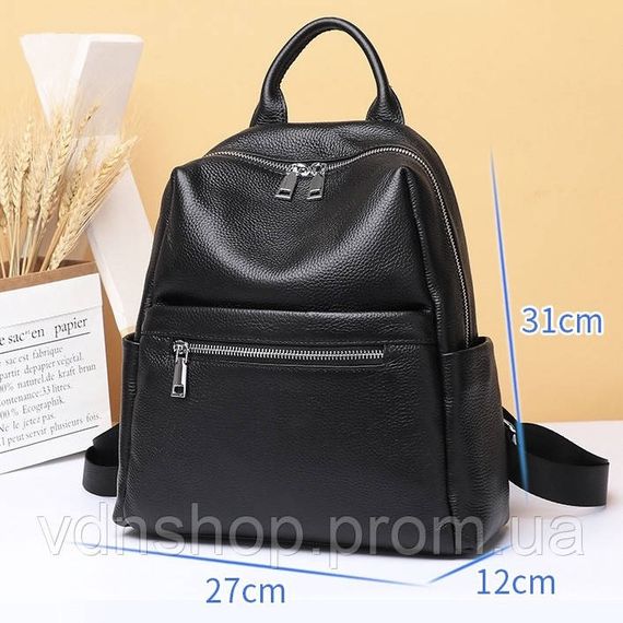 Женская сумка на плече из натуральной кожи 27х31х12, рюкзак с отделами для гаджетов, черная | Зображення 4