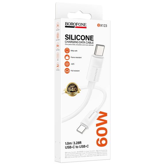 Дата кабель Borofone BX123 Leya Type-C to Type-C 60W (1m) White | Зображення 1