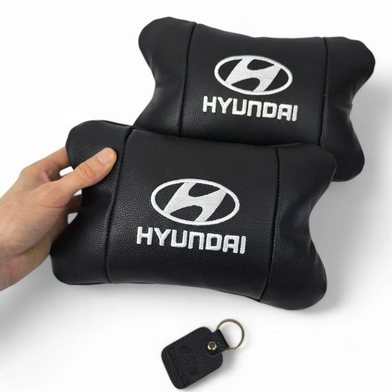 Набір подушок для авто Hyundai 2шт, натуральна шкіра, чорний колір, комфортні підголовники в автомобіль | Зображення 6