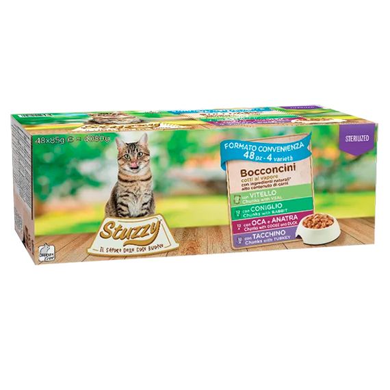 Набір вологого корму Stuzzy Cat Sterilized Multipack з телятиною, кроликом та птицею для стерилізованих котів 48 шт * 85 гр