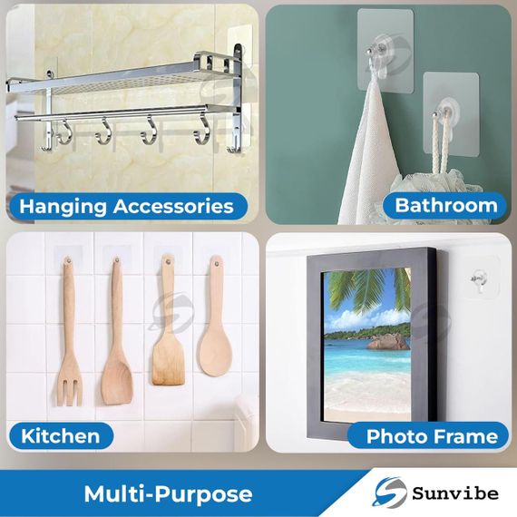 Кріплення самоклейні, міцні без свердління, для дому, настінний гачок, SUNVIBE, комплект 4 шт. | Зображення 8