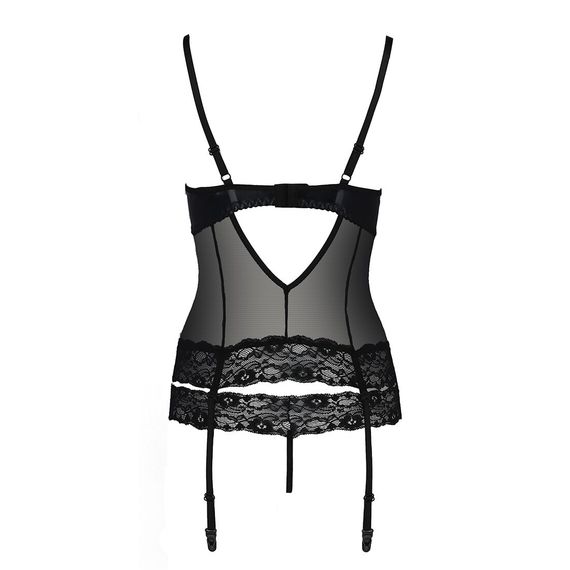 Корсет з відкритими грудьми Passion Exclusive NORTH CORSET L/XL, black, пажі, трусики, шнурівка | Зображення 5