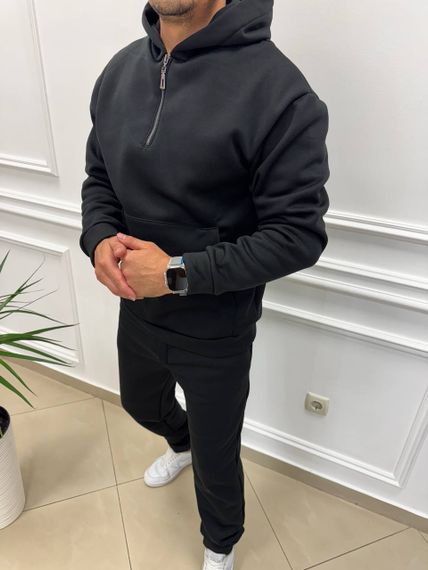Теплий чоловічий спортивний костюм на флісі худі на блискавці і штани колір чорний розмір L (52-54) adl1003 | Зображення 1