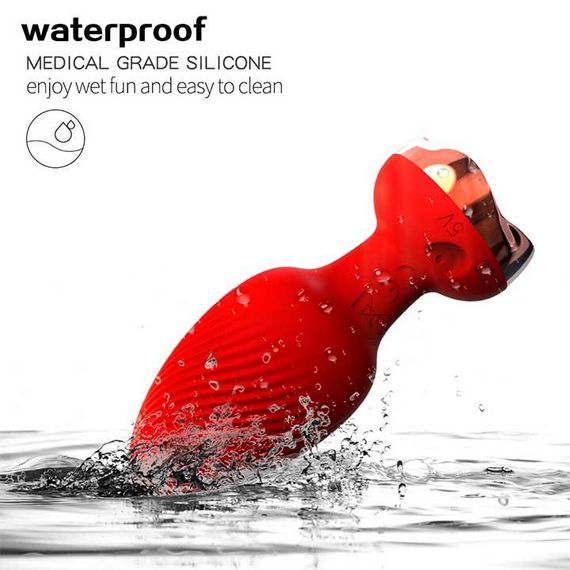 Силікональний анальний корок із вібрацією Rose з Д/К 3,5*9 см. Червоний — Анальні іграшки | Зображення 6