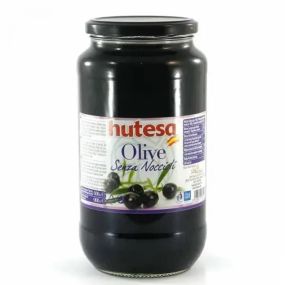 Оливки (маслины) крупные черные без косточек Hutesa, банка 900г, Испания, в маринаде