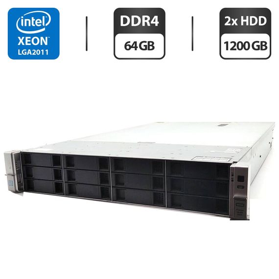 Сервер HP ProLiant DL380 Gen9 (4 LFF) 2U Rack / 2x Intel Xeon E5-2680 v4 (14 (28) ядра по 2.4 - 3.3 GHz) / 64 GB DDR4 / 1200 GB HDD (SAS) / RAID HP Smart Array P440ar / 2x 500W б/у | Зображення 1