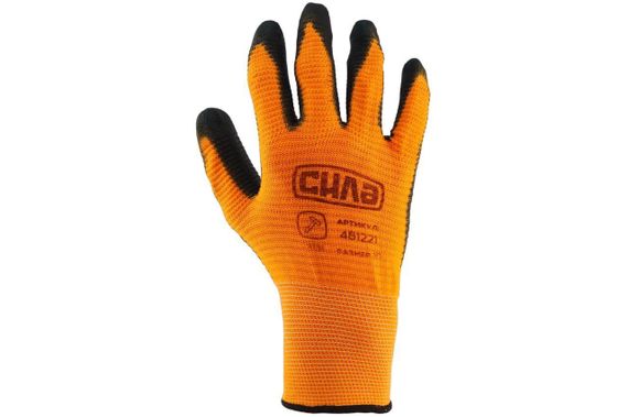 Перчатки с ПУ покрытием р10 (оранжевый + черный манжет) СИЛА | Зображення 1