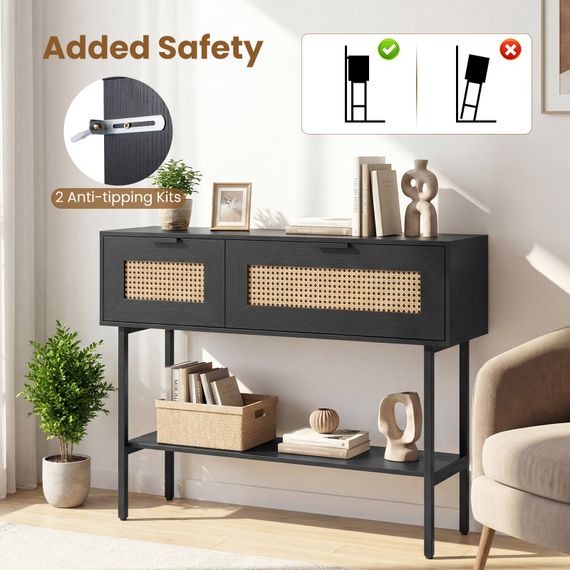 Стіл-консоль Costway Stockholm Rattan з полицею у передпокій лофт чорний | Зображення 6