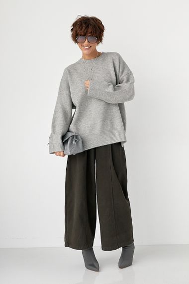 В'язана кофта оверсайз із розрізами - сірий цвет, ONE SIZE (є розміри) | Зображення 2