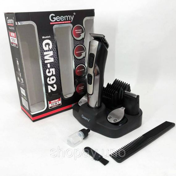 Машинка для стрижки 10в1 GEMEI GM-592, тример для бороди, триммер бездротової. Колір: чорний | Зображення 7