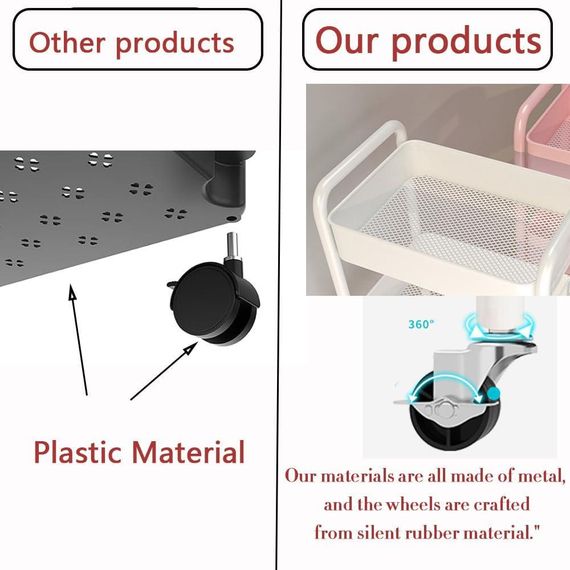 Органайзер на колесах 4-ярусний, етажерка металева складна підлогова, полиця для зберігання для кухні, ванної, мобільний стелаж | Зображення 2