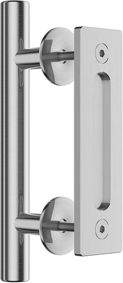 Дверная ручка для раздвижной двери двойная врезная двусторонняя, нержавеющая сталь, серебристая с креплением | Зображення 7