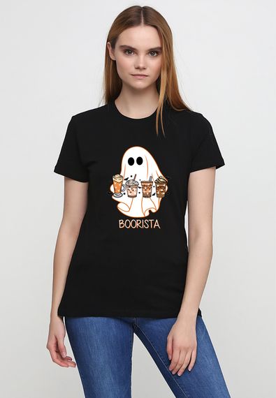 Футболка жіноча чорна з принтом "Boorista", XL