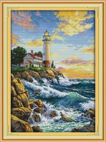 Набір для вишивання хрестиком по нанесеному на канву схемі "The lighthouse (2)". AIDA 14CT printed, 44*65 см