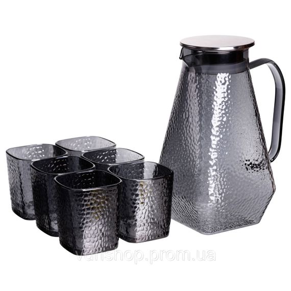 Кувшин 1.8 л со стаканами 6 штук по 200 (мл) графин для компота сока воды лимонада кувшин для напитков Серый HP-19-38S