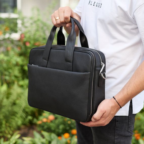 Чоловічий портфель на плече 40х28х10, офісний шкіряний месенджер, чоловіча ділова сумка для міста, чорний | Зображення 3