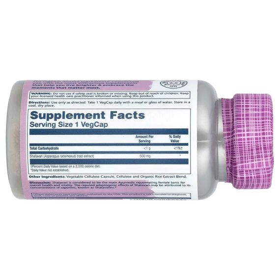 Шатаварі, Shatavari Root Extract, Solaray, екстракт кореня, 500 мг, 60 вегетаріанських капсул | Зображення 1