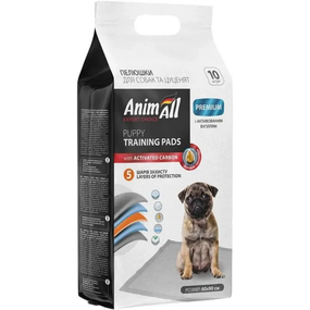 Пелюшки AnimAll Puppy Training Pads для собак і цуценят, з активованим вугіллям 60×90 см, 10 штук